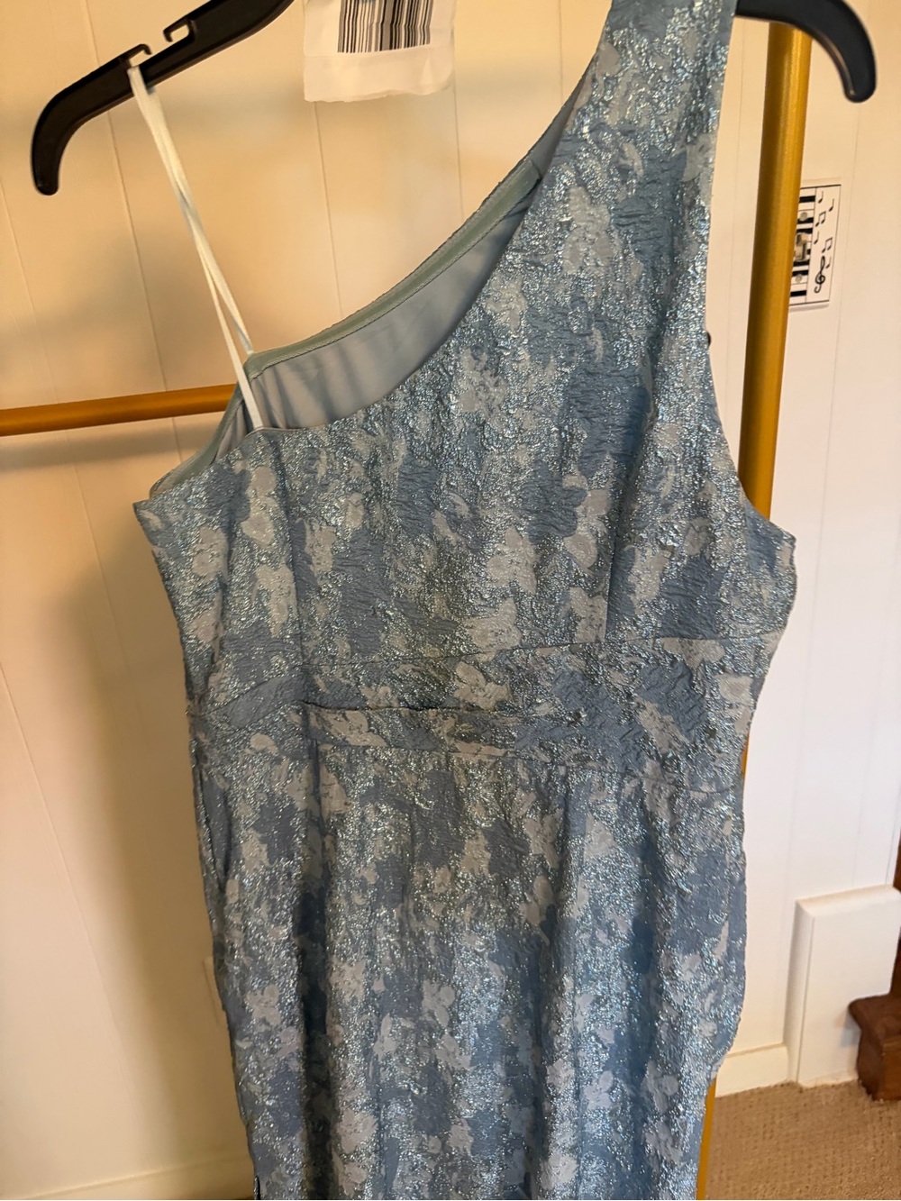 Aidan Mattox One-Shoulder Pale Blue Jacquard Evening Gown - Picture 6 of 6